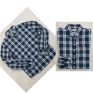 Hollister Men’s Plaid Long Sleeve Button Shirt Navy Sz Small